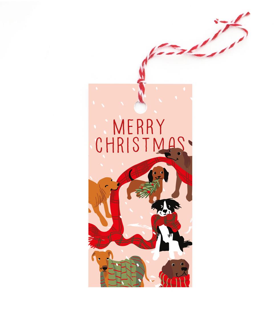 BG007-Noi-Dogs And Christmas Scarves-Xmas Gift Tags-Christmas Tags