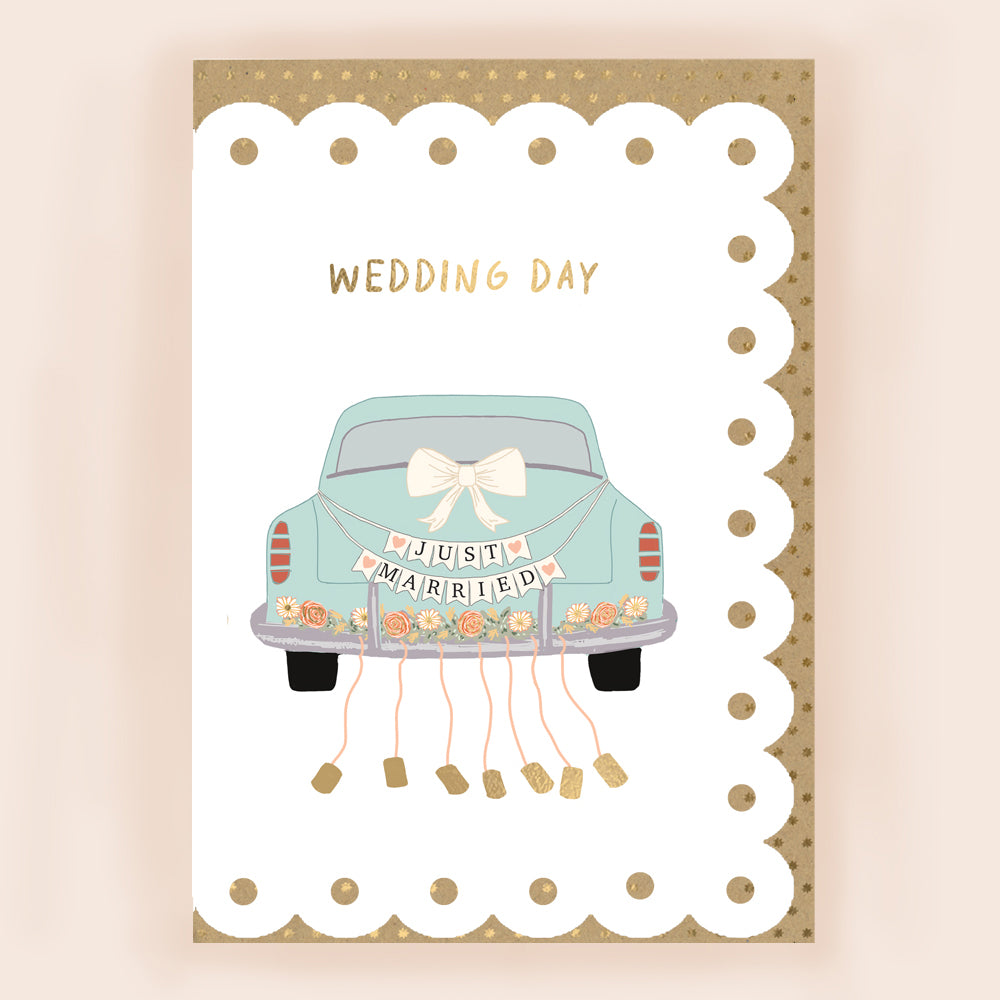 BR001-Apple & Clover-Wedding Card With Car And Broderie Border-Card-Broderie