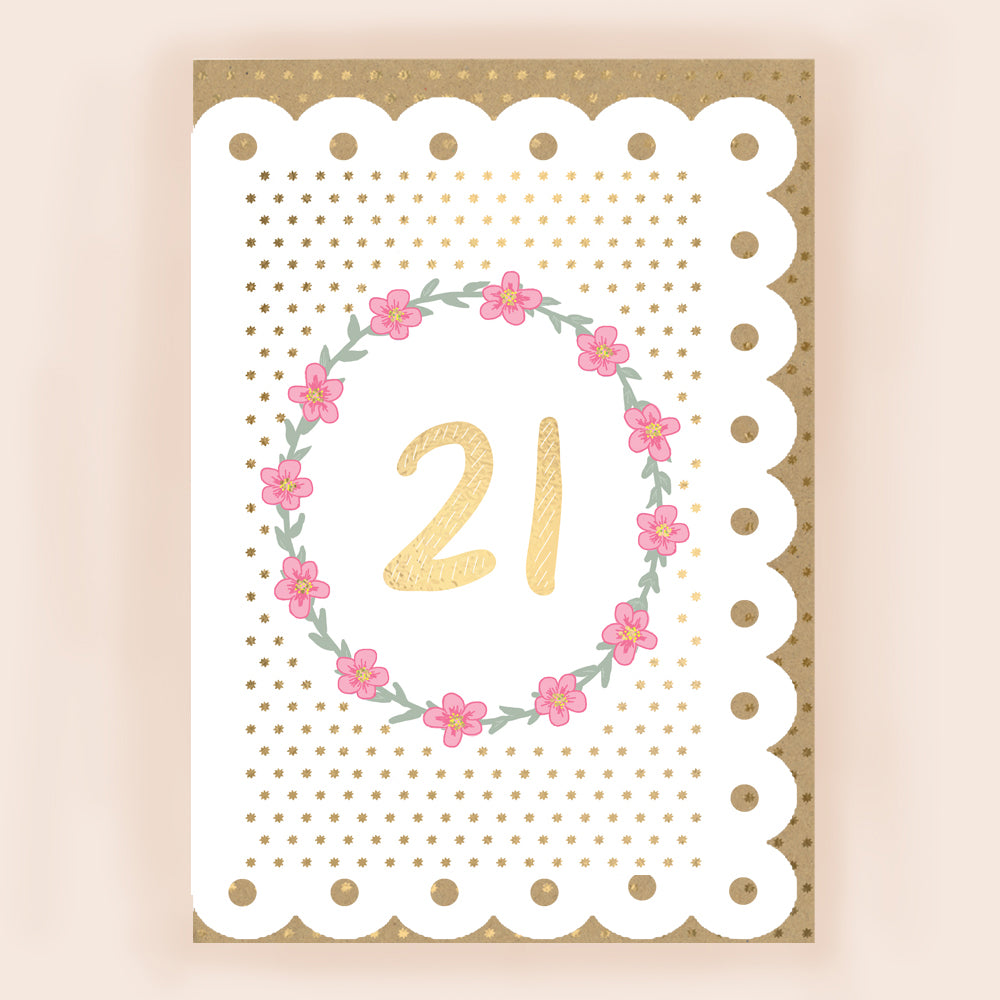 BR007-Apple & Clover-Age 21 Card With Broderie Border-Card-Broderie