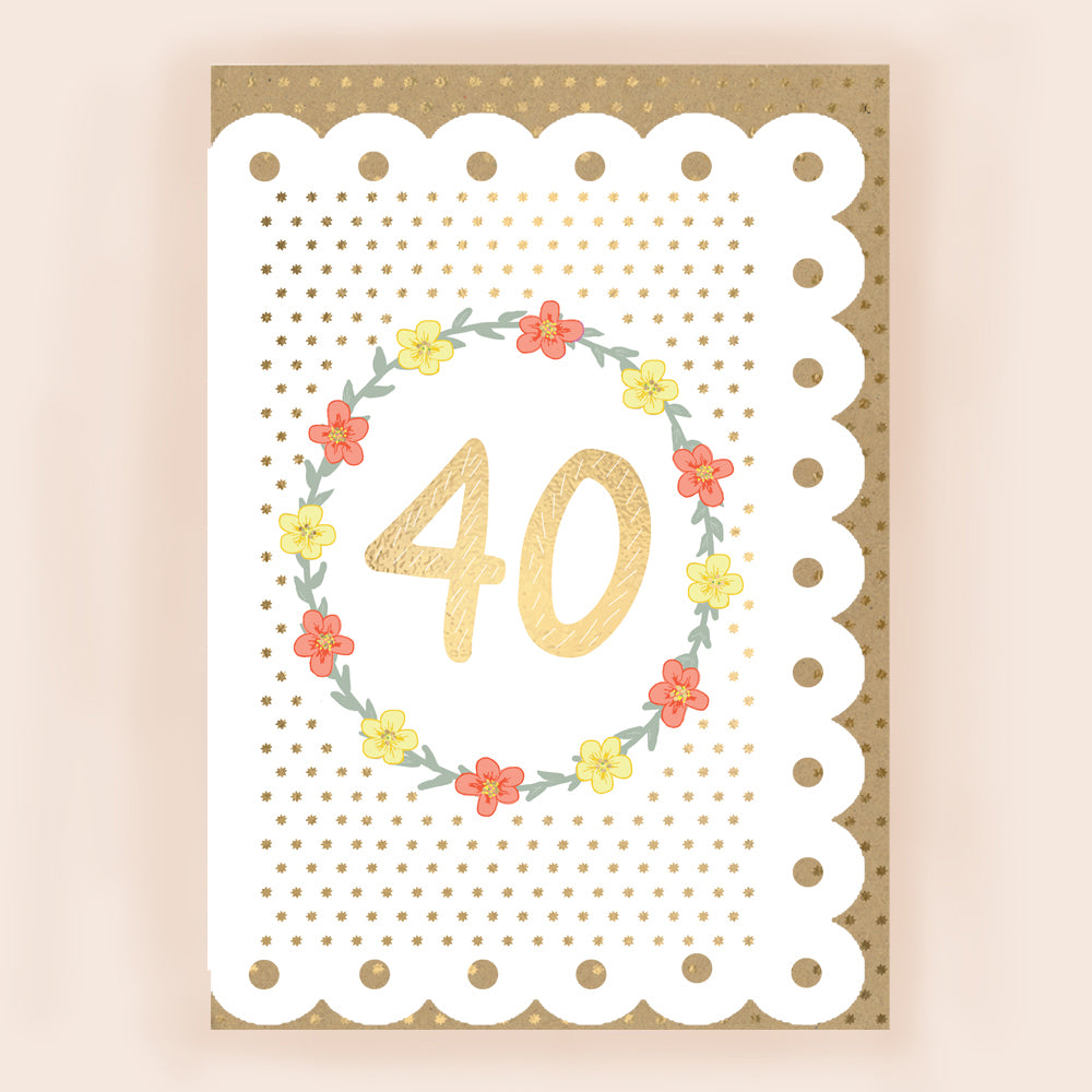 BR009-Apple & Clover-Age 40 Card With Broderie Border-Card-Broderie