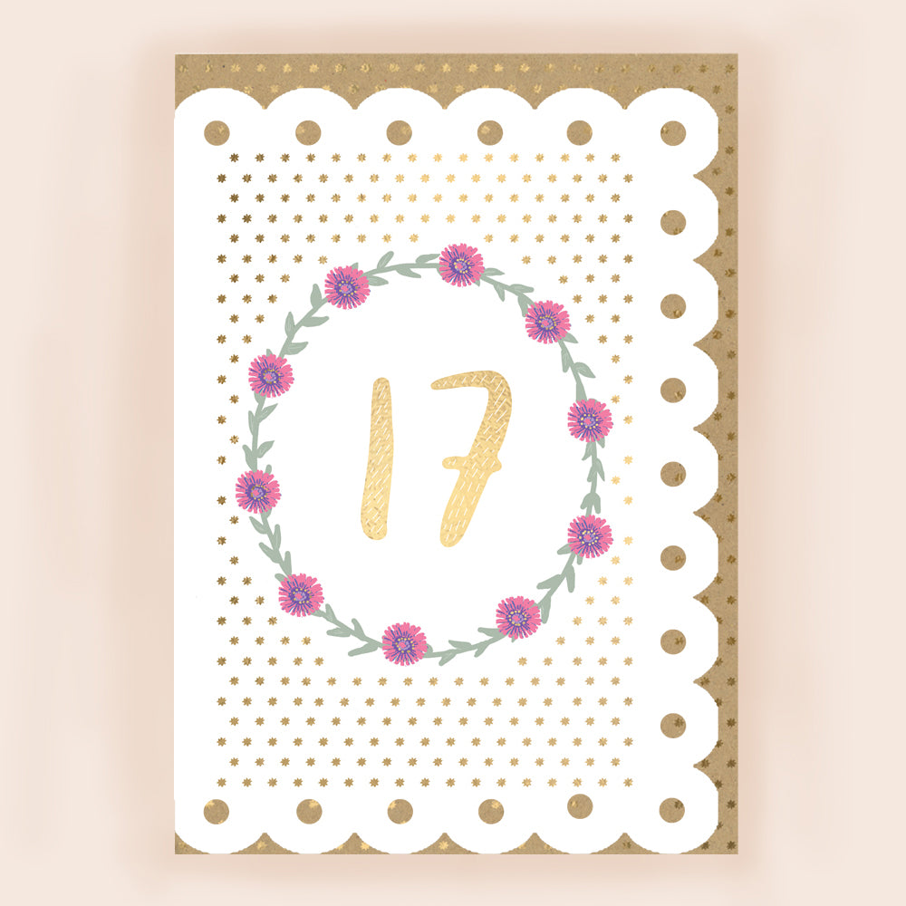 BR014-Apple & Clover-Age 17 Card With Broderie Border-Card-Broderie