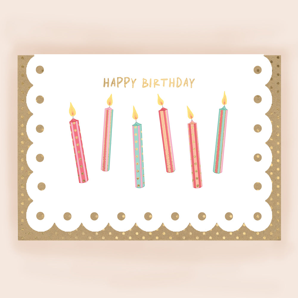BR027-Apple & Clover-Candles Birthday Card With Broderie Border-Card-Broderie