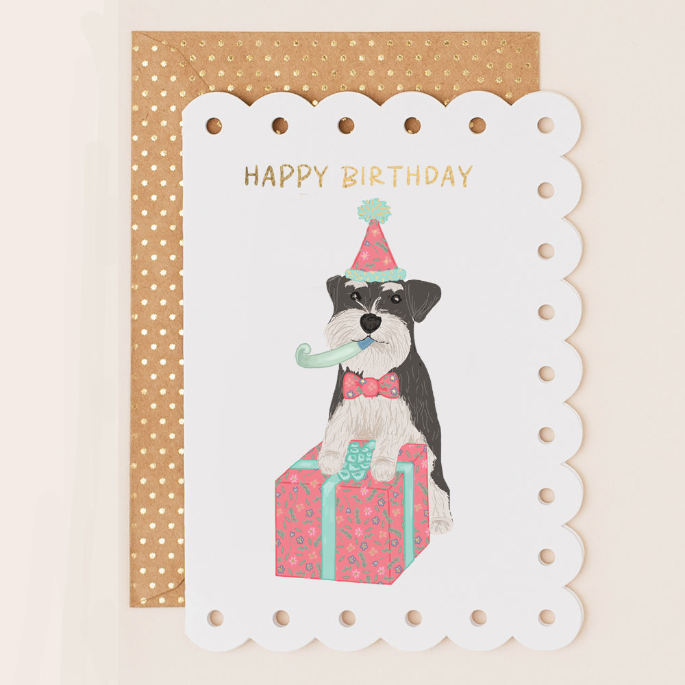 BR160-Apple & Clover-Schnauzer Dog-Card-Broderie
