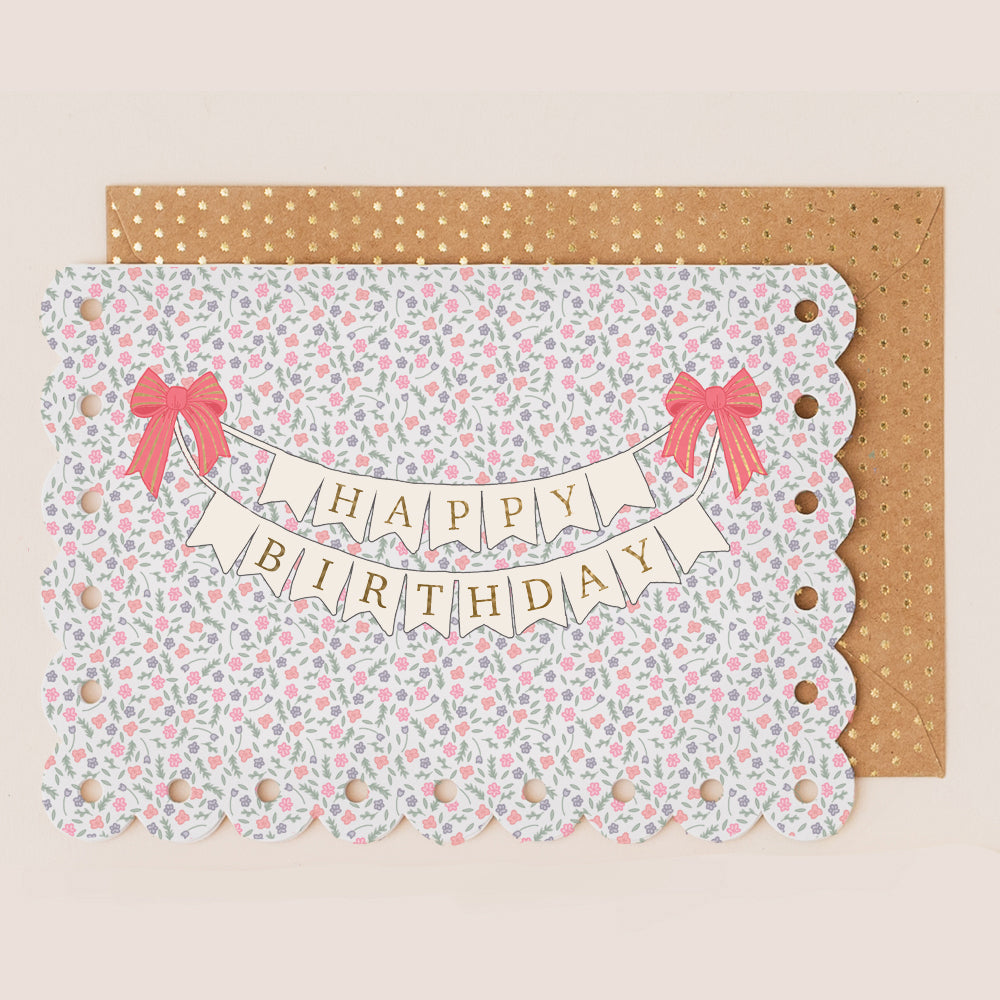 BR161-Apple & Clover-Bunting And Gold Foil-Card-Broderie
