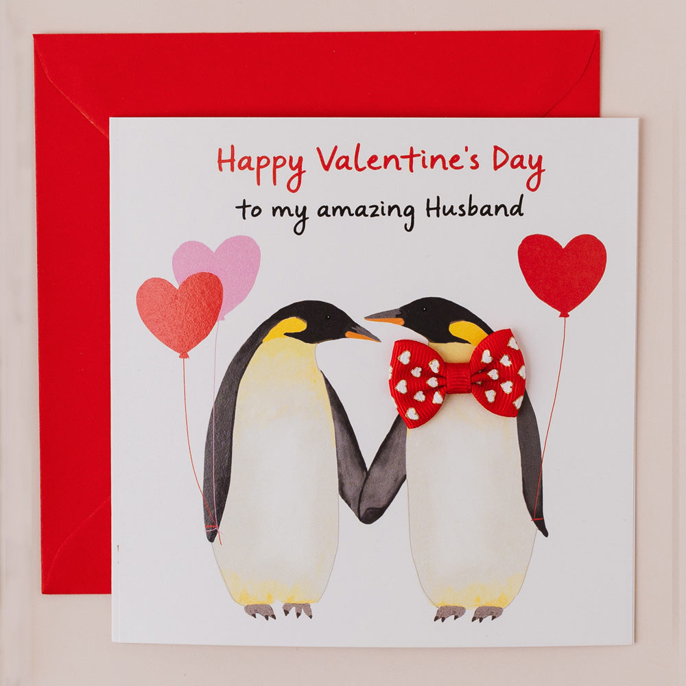 BW041-Apple & Clover-Penguins Husband-Card-Bow