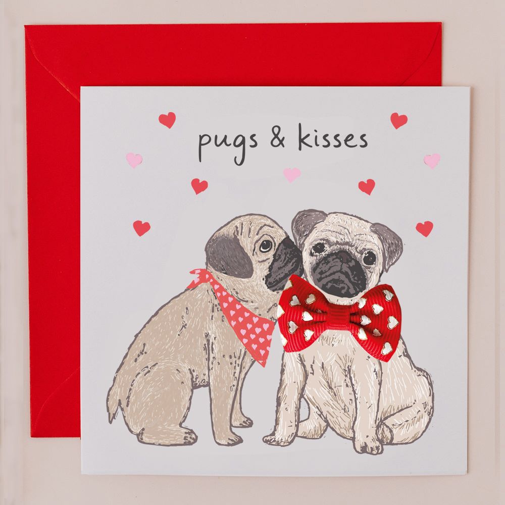 BW043-Apple & Clover-Pugs And Kisses-Card-Bow