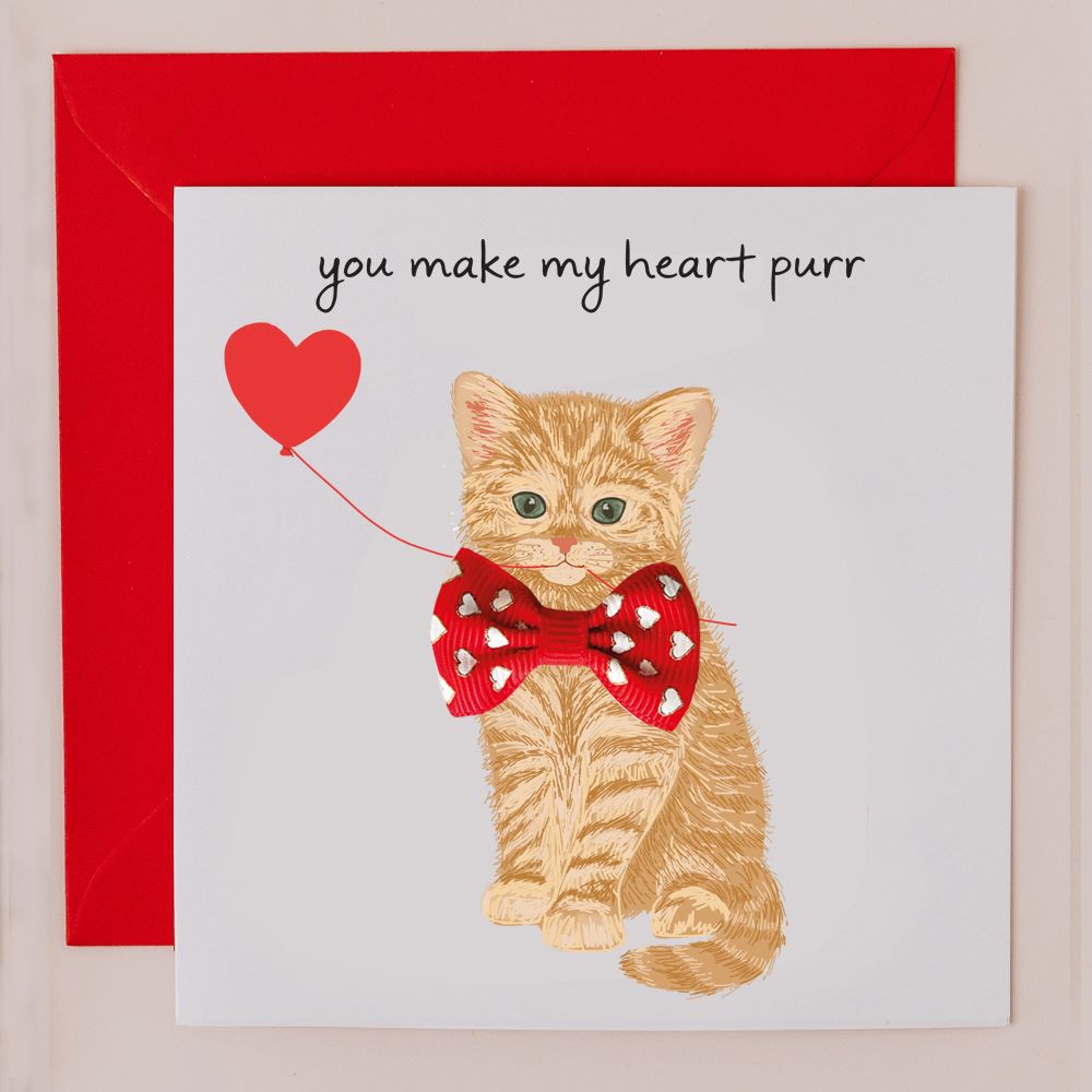 BW046-Apple & Clover-You Make My Heart Purr-Card-Bow