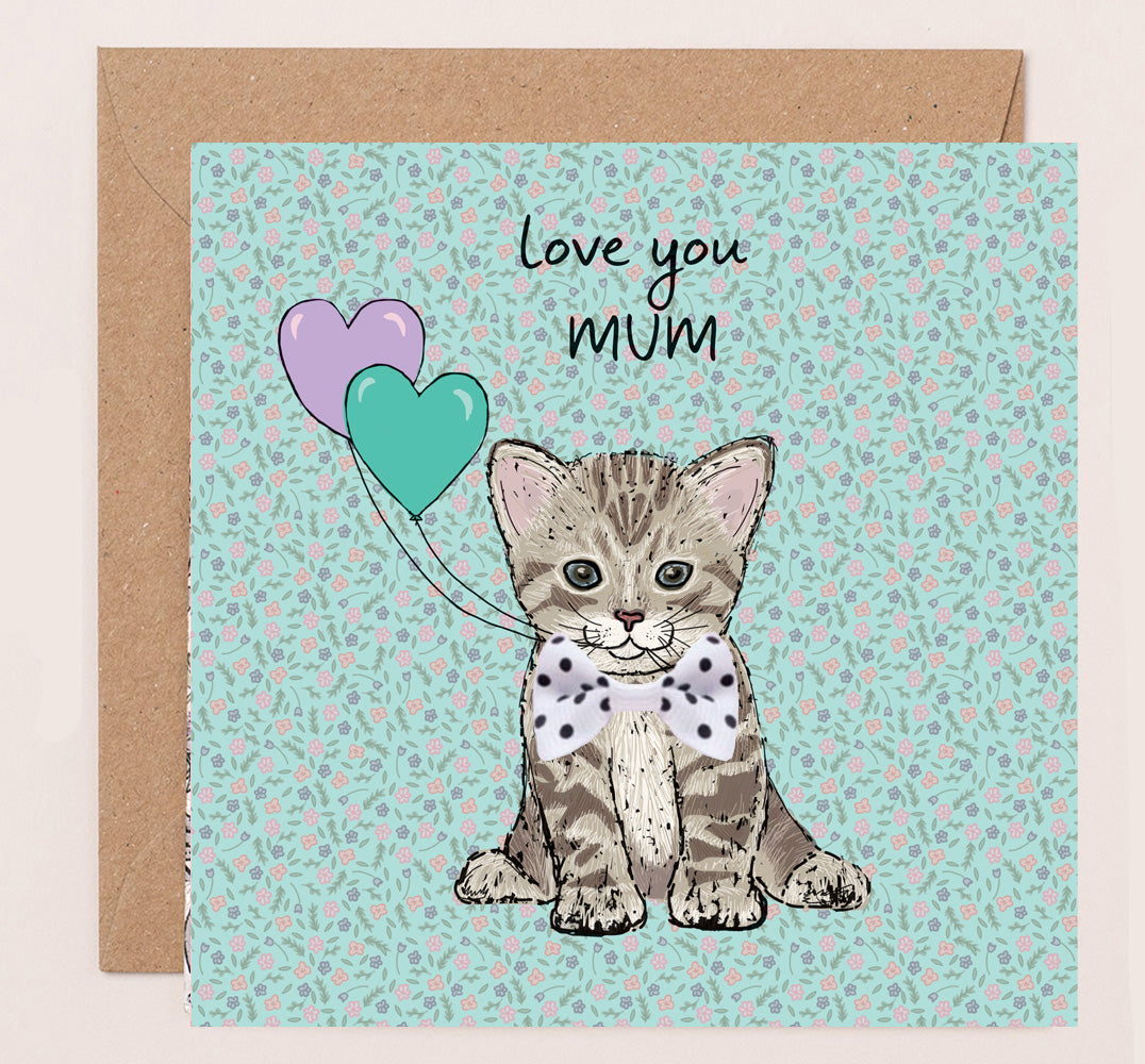 DT003-Apple & Clover-Mother'S Day Card Love You Mum Kitten-Card-Bow Collection