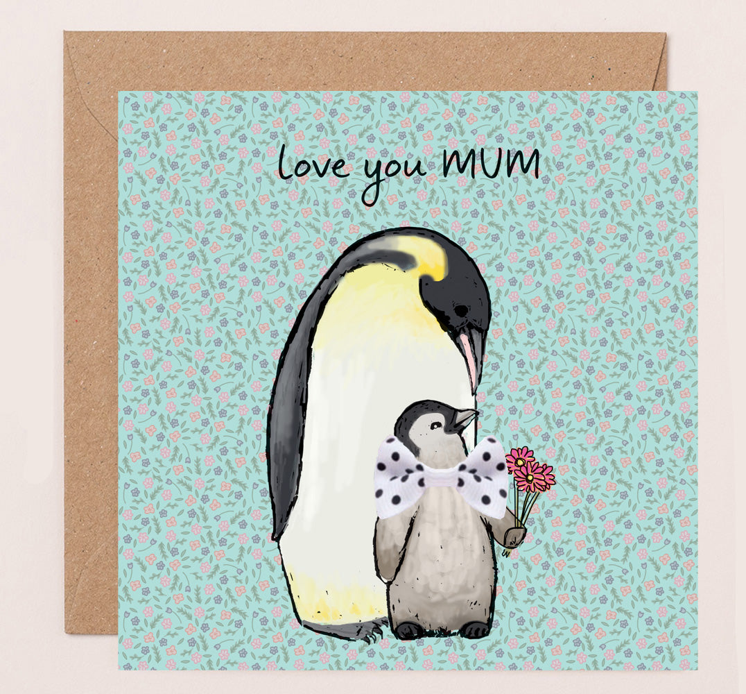 DT004-Apple & Clover-Mother'S Day Card Love You Mum Penguin-Card-Bow Collection