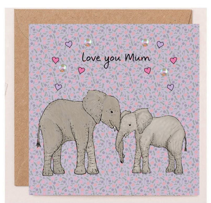 DT009-Apple & Clover-Mother'S Day Card Love You Mum Elephants-Card-Bow Collection