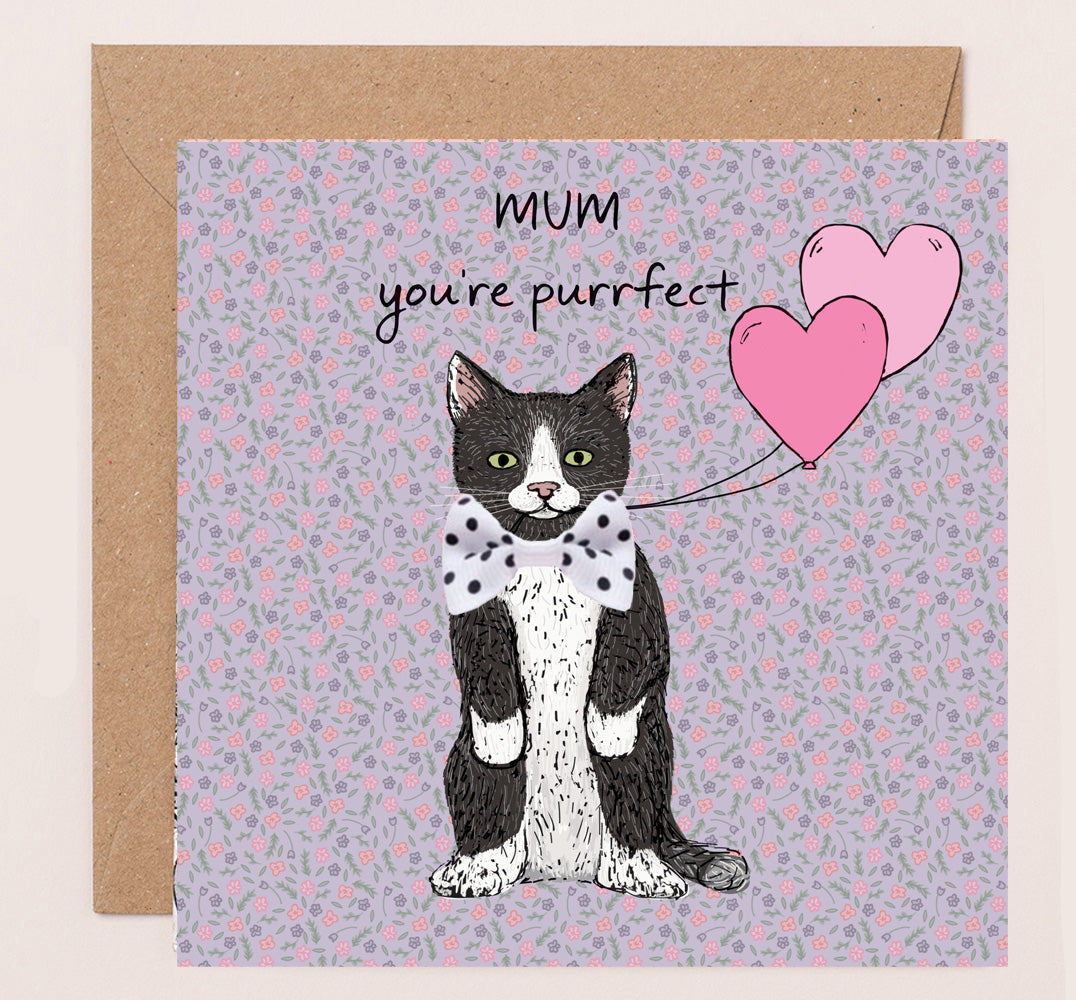 DT011-Apple & Clover-Mother'S Day Card Purrfect Mum Cat-Card-Bow Collection