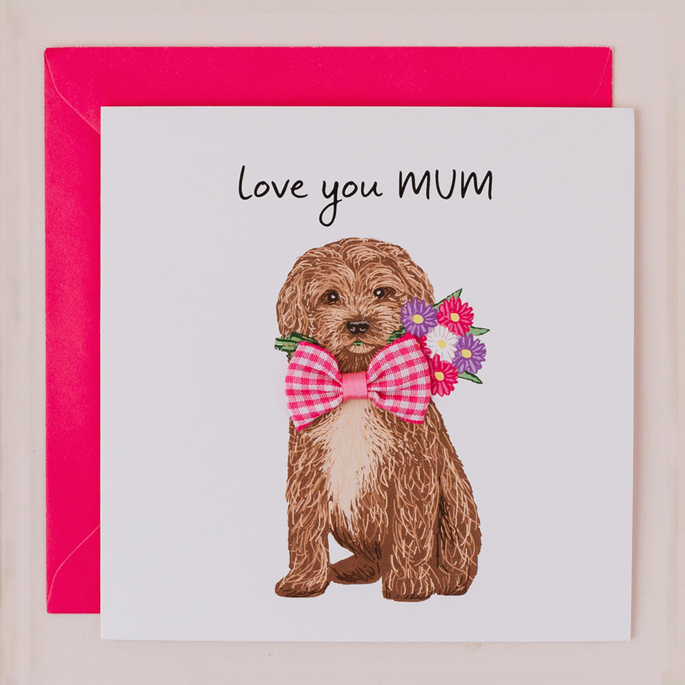 DT049-Apple & Clover-Love You Mum Cockapoo-Card-Bow