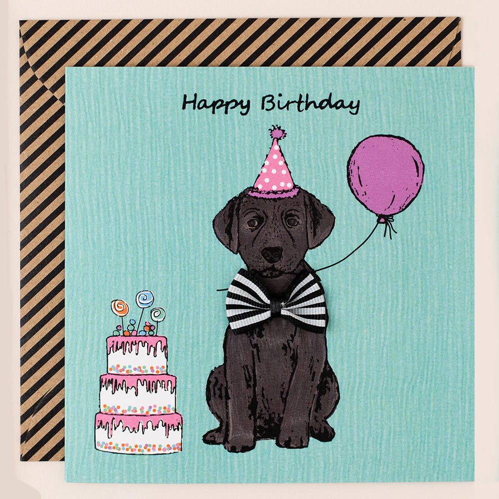 KM021-Apple & Clover-Birthday Black Labrador Card Turquiose-Card-Kaleidoscope