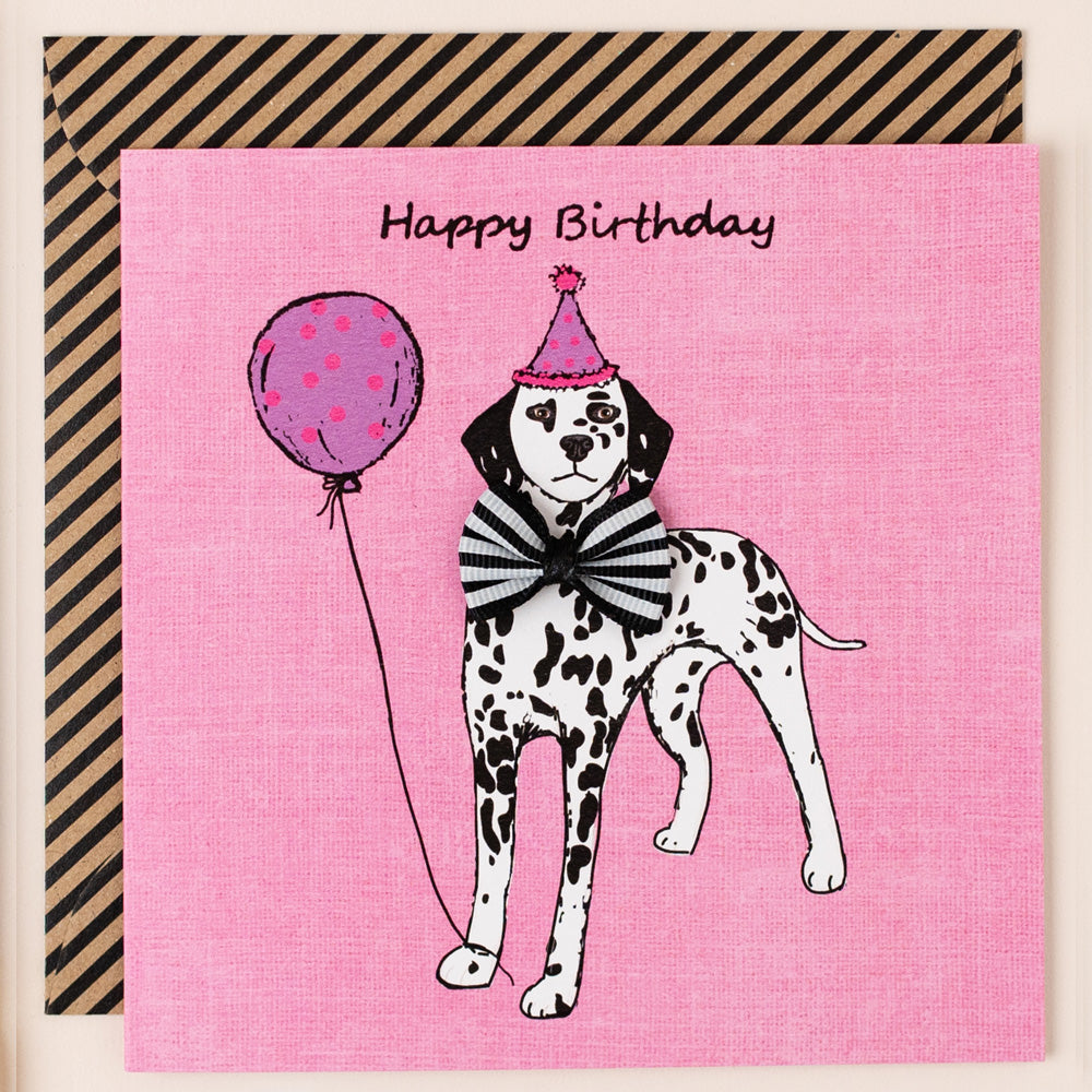KM023-Apple & Clover-Birthday Dalmatian Card Pink-Card-Kaleidoscope