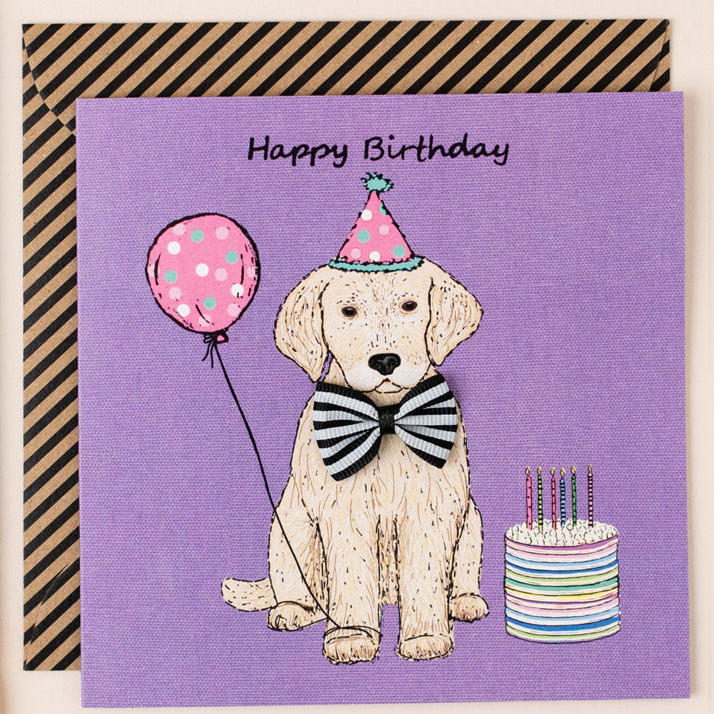 KM027-Apple & Clover-Birthday Golden Retriever Card Purple-Card-Kaleidoscope