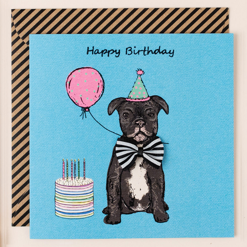 KM028-Apple & Clover-Birthday Staffordshire Bull Terrier (Staffy) Card-Card-Kaleidoscope
