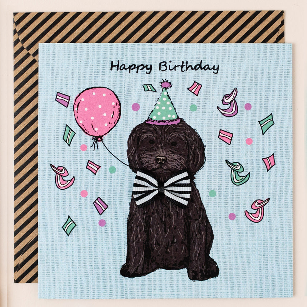 KM029-Apple & Clover-Birthday Black Cockapoo Cavapoo Card-Card-Kaleidoscope
