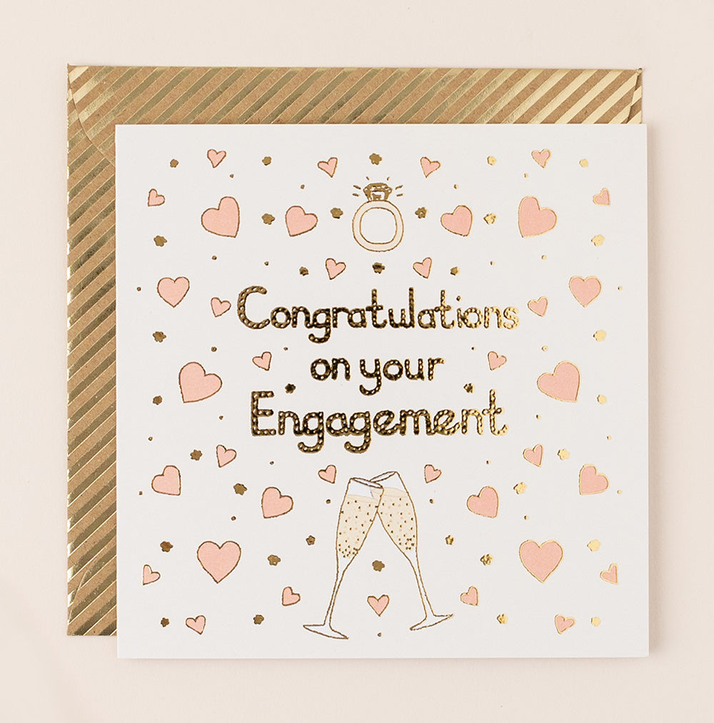 RE056-Apple & Clover-Engagement Card With Hearts And Champagne Flutes-Card-Reflections