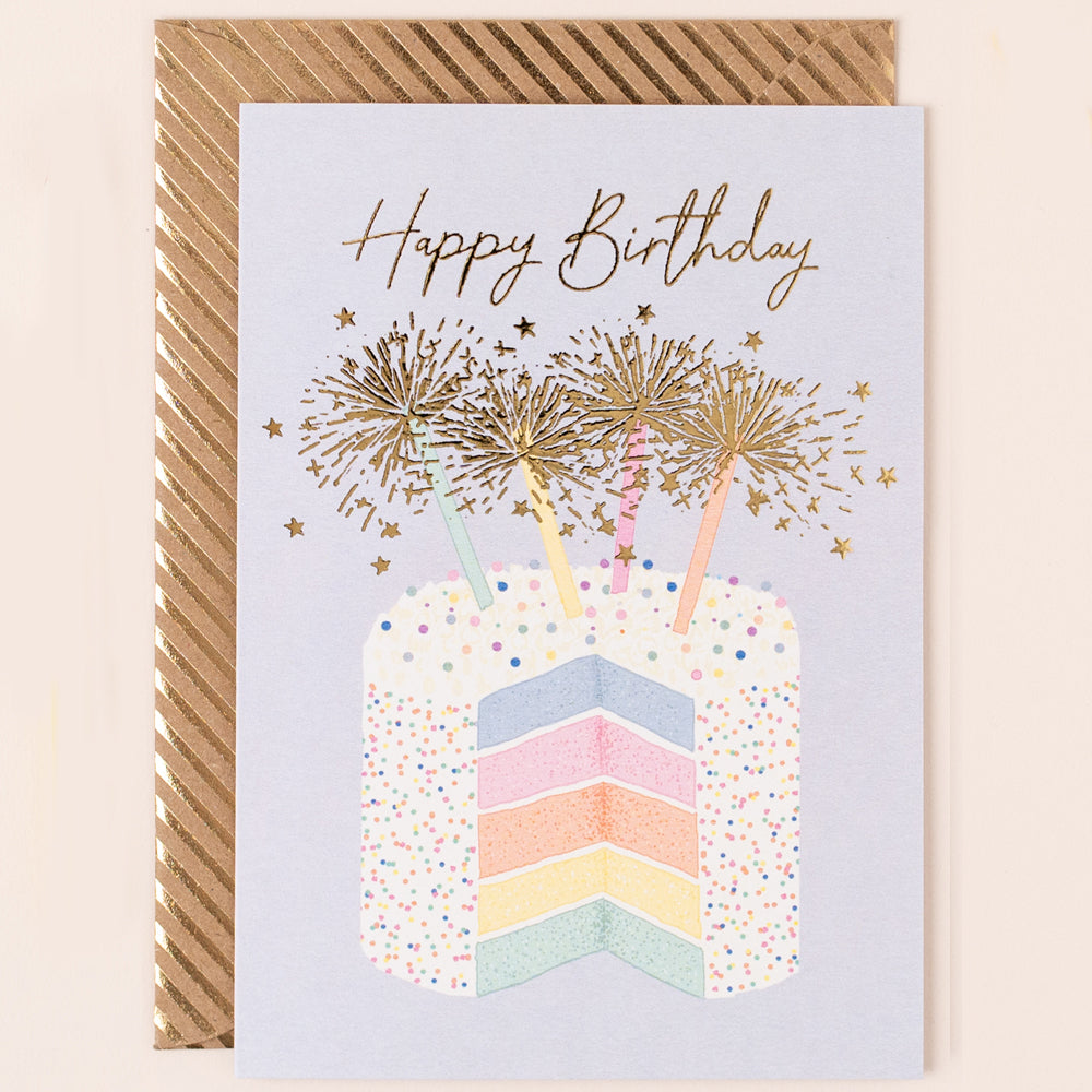 RE129-Apple & Clover-Birthday Rainbow Cake And Sparkler Card-Card-Reflections