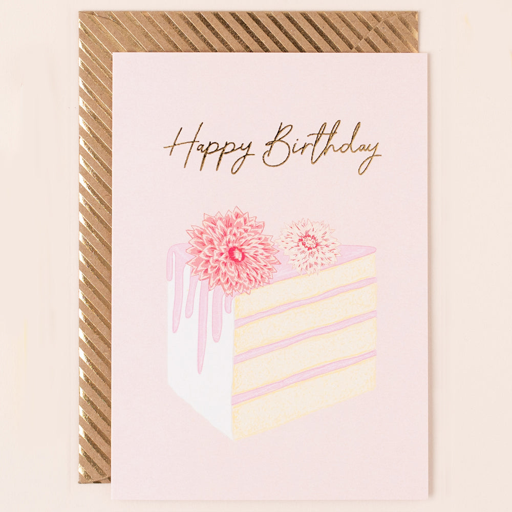 RE151-Apple & Clover-Birthday Cake Slice With Flowers Card-Card-Reflections