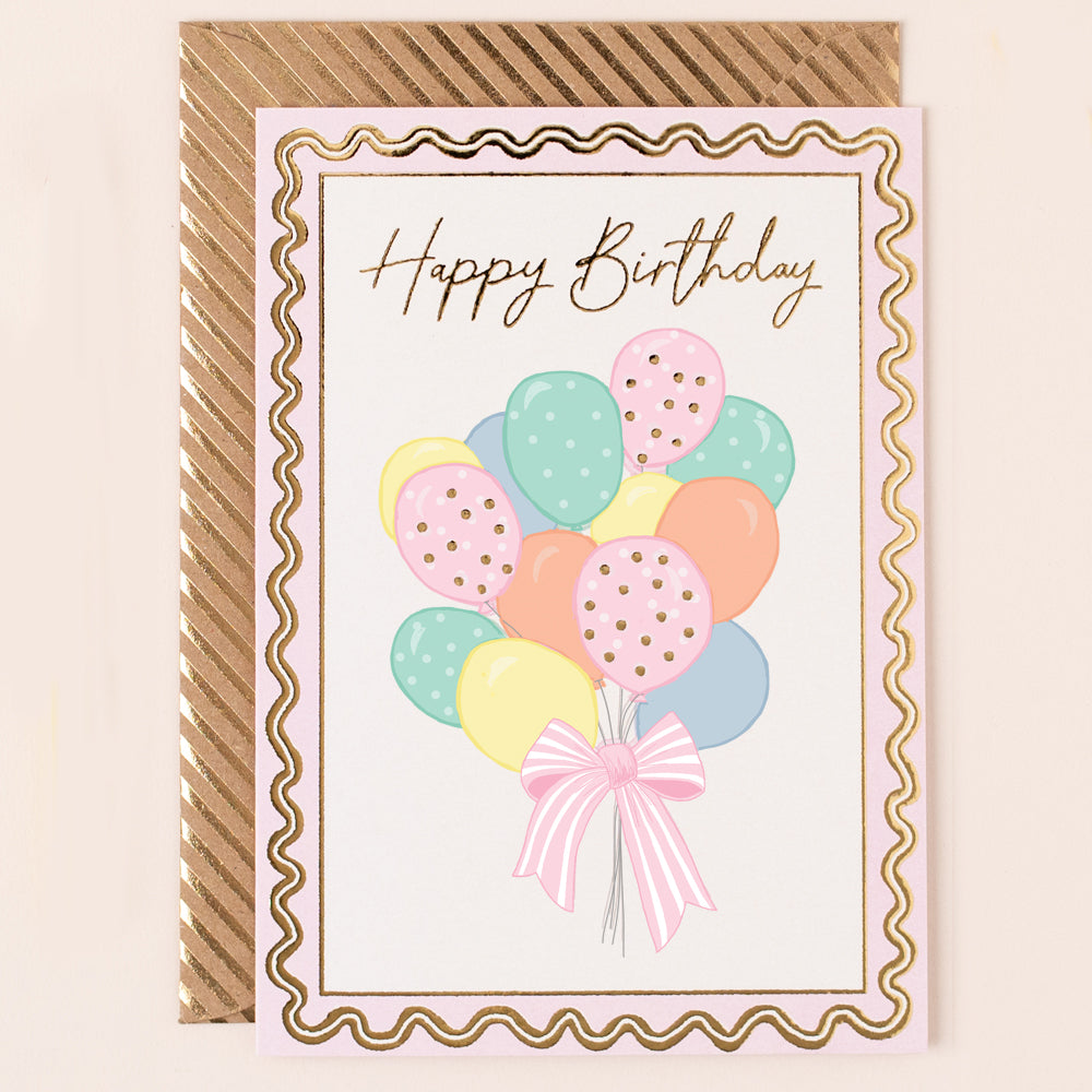 RE152-Apple & Clover-Birthday Balloons And Squiggle Border Card-Card-Reflections
