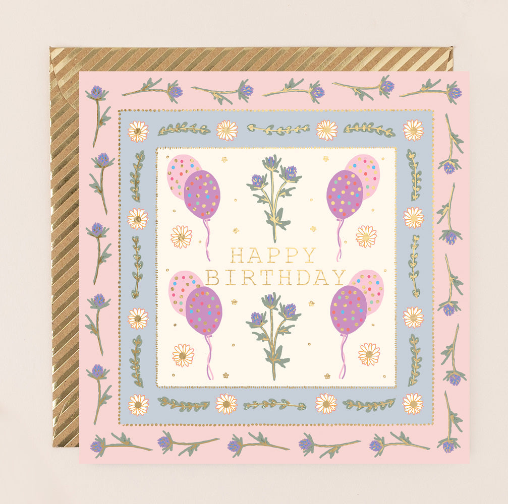 RE211-Apple & Clover-Birthday Balloons Border Card Pink-Card-Reflections