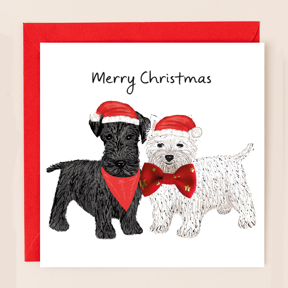 TW088-Apple & Clover-Terrier And Westie-Xmas Card-Bow Collection