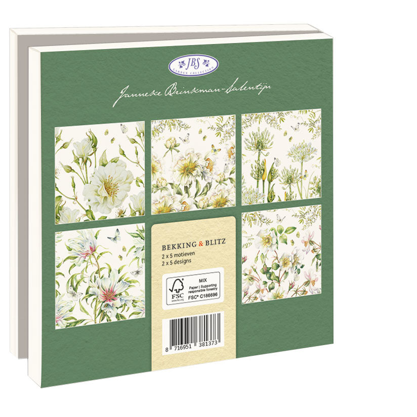 WMC1314-Bekking & Blitz-10 X Card Folder With Envelopes 5 Designs Square: White Elegance Janneke Brinkman-Salentijn-Notewallet-