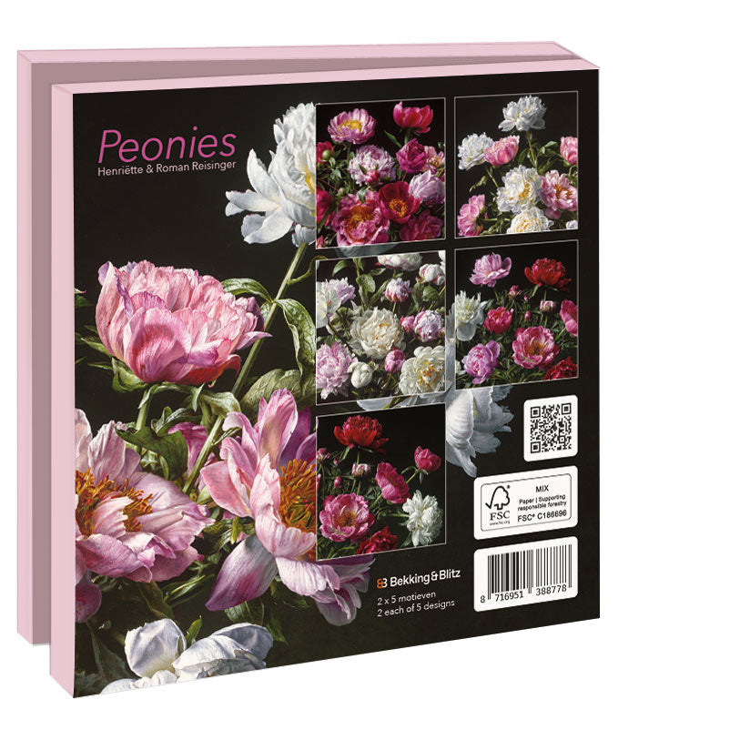 WMC1373-Bekking & Blitz-10 X Card Folder With Envelopes 5 Designs Square: Peonies Henri�tte & Roman Reisinger-Notewallet-