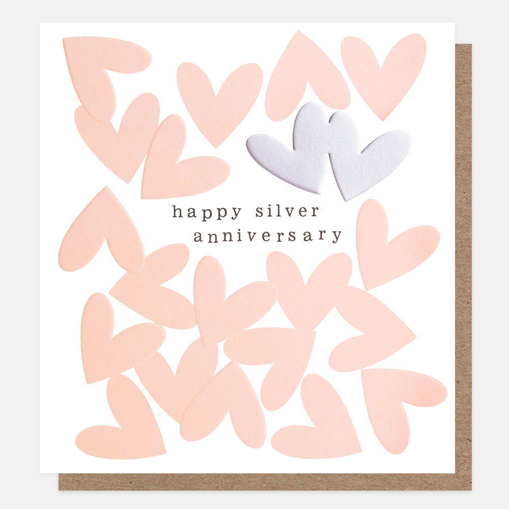 ANN001-Caroline G-Ann001 - Happy Silver Anniversary Overlapped Hearts-Card-Anniversary