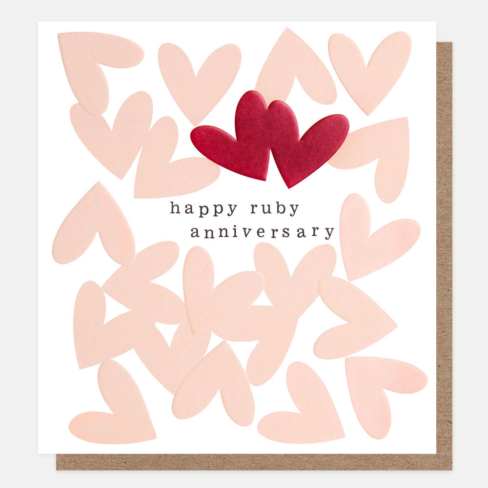 ANN004-Caroline G-Ann004 - Happy Ruby Anniversary Overlapped Hearts-Card-Anniversary