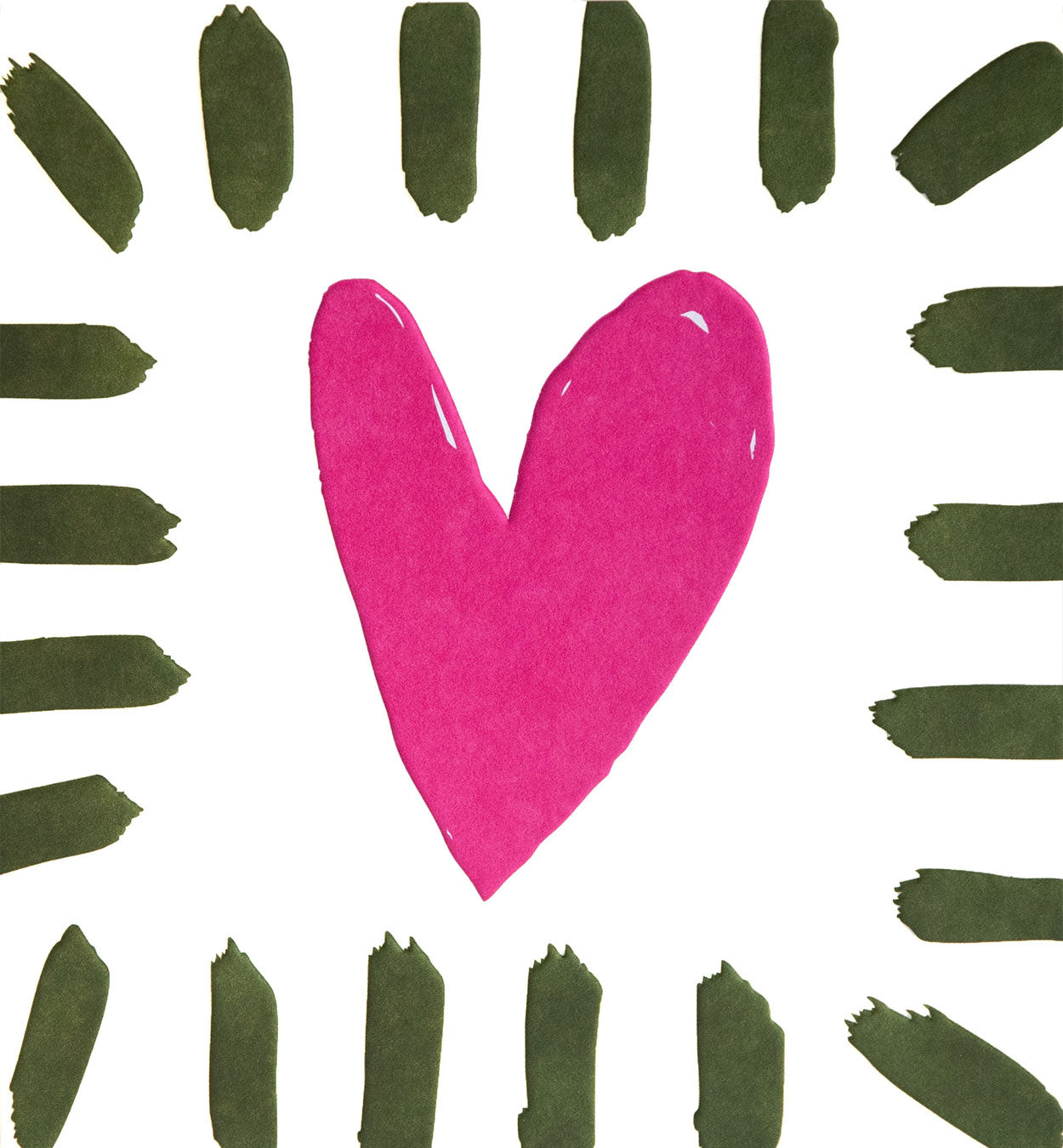 BLA007-Caroline G-Blank Pink Heart With Green Brushtrokes Border-Card-