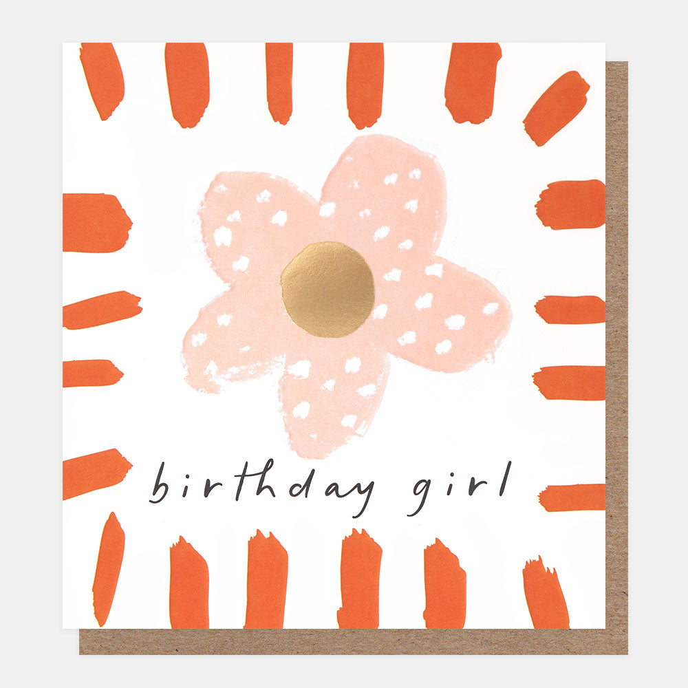 BOD002-Caroline G-Birthday Girl Pink Flower With Orange Brush Border-Card-Border
