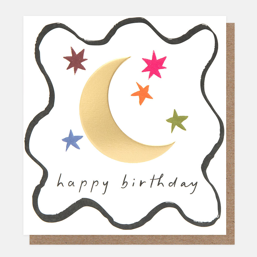 BOD006-Caroline G-Happy Birthday Gold Moon Colourful Stars-Card-Border