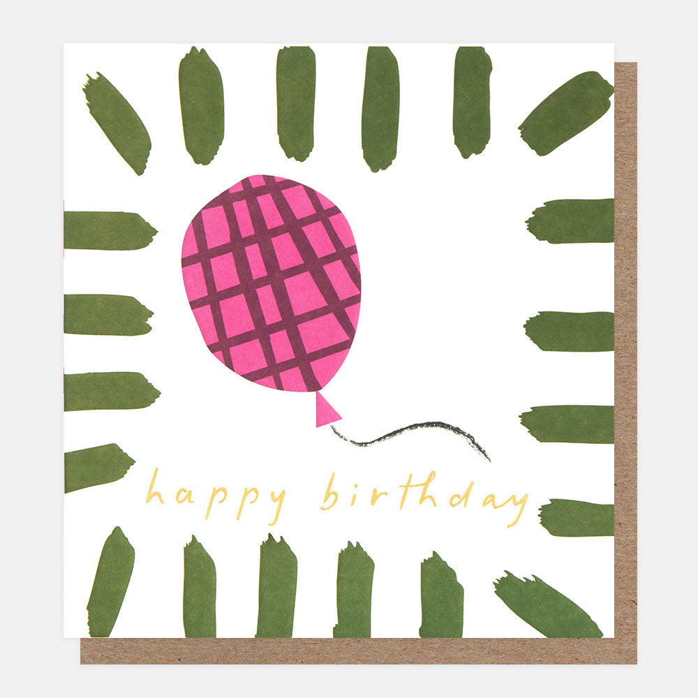 BOD011-Caroline G-Happy Birthday�Pink Baloon With Green Border-Card-Border