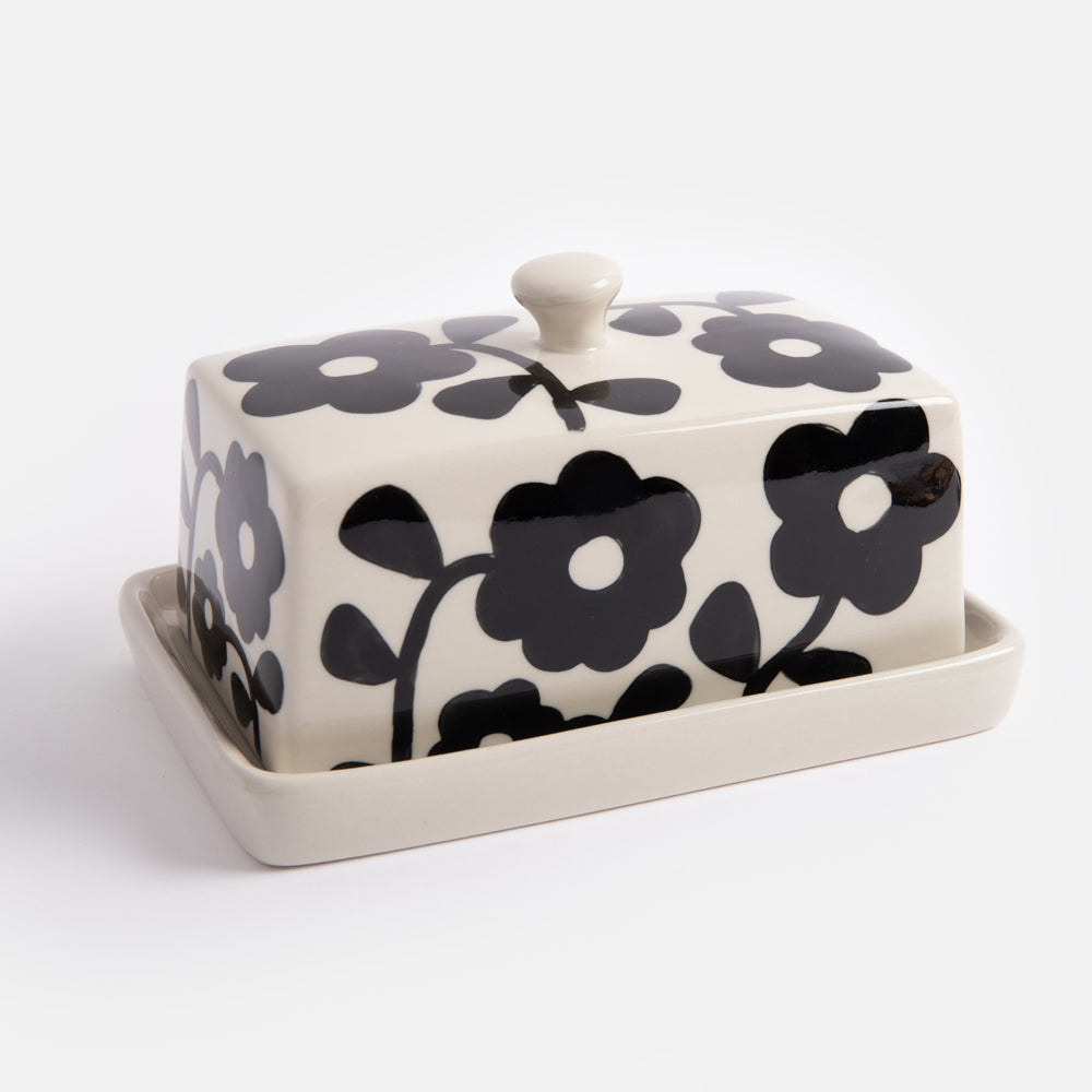 BUD100-Caroline G-Mono Flower Butter Dish-Butter Dish-At Home