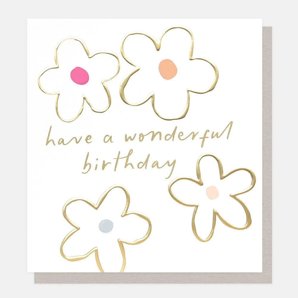 CFT003-Caroline G-Gold Flowers Have A Wonderful Birthday-Card-Confetti