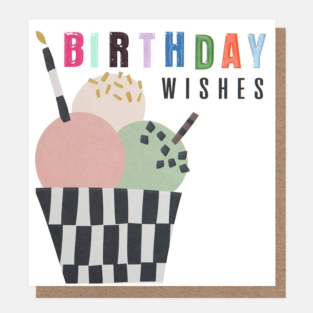 CHQ001-Caroline G-Birthday Wishes Ice Cream With Grid Pattern-Card-Chequered