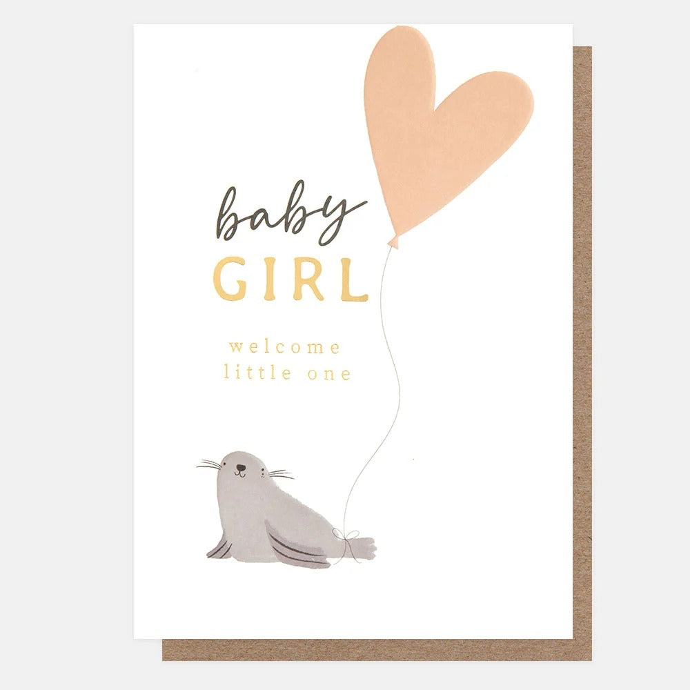 CRC041-Caroline G-Seal & Heart Balloon New Baby Girl-Card-Circus