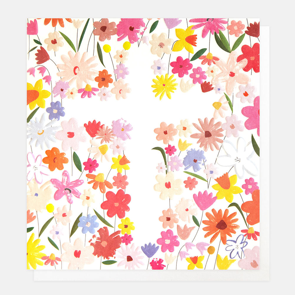 EAS014-Caroline G-White Cross All Over Floral-Card-Easter