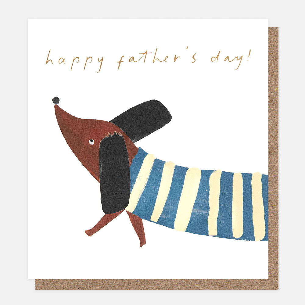 FTH020-Caroline G-Happy Father'S Day Sausage Dog In Stripey Jumper-Card-