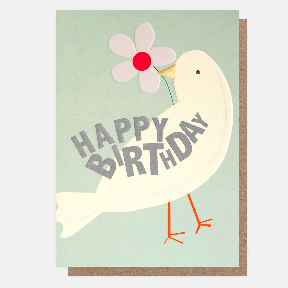 LET009-Caroline G-Happy Birthday White Bird With Flower-Card-Letter Box