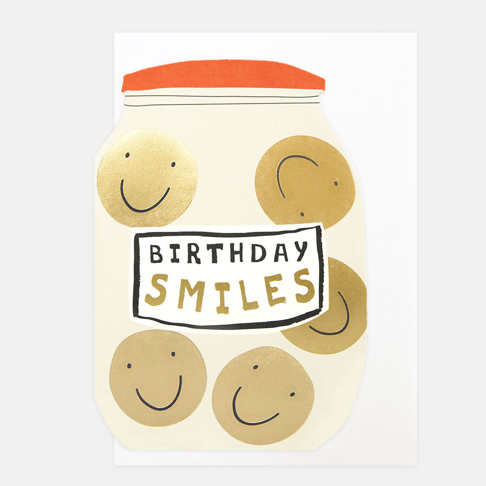 LIT016-Caroline G-Birthday Smiles Jar Of Smiley Faces-Card-Little Treats