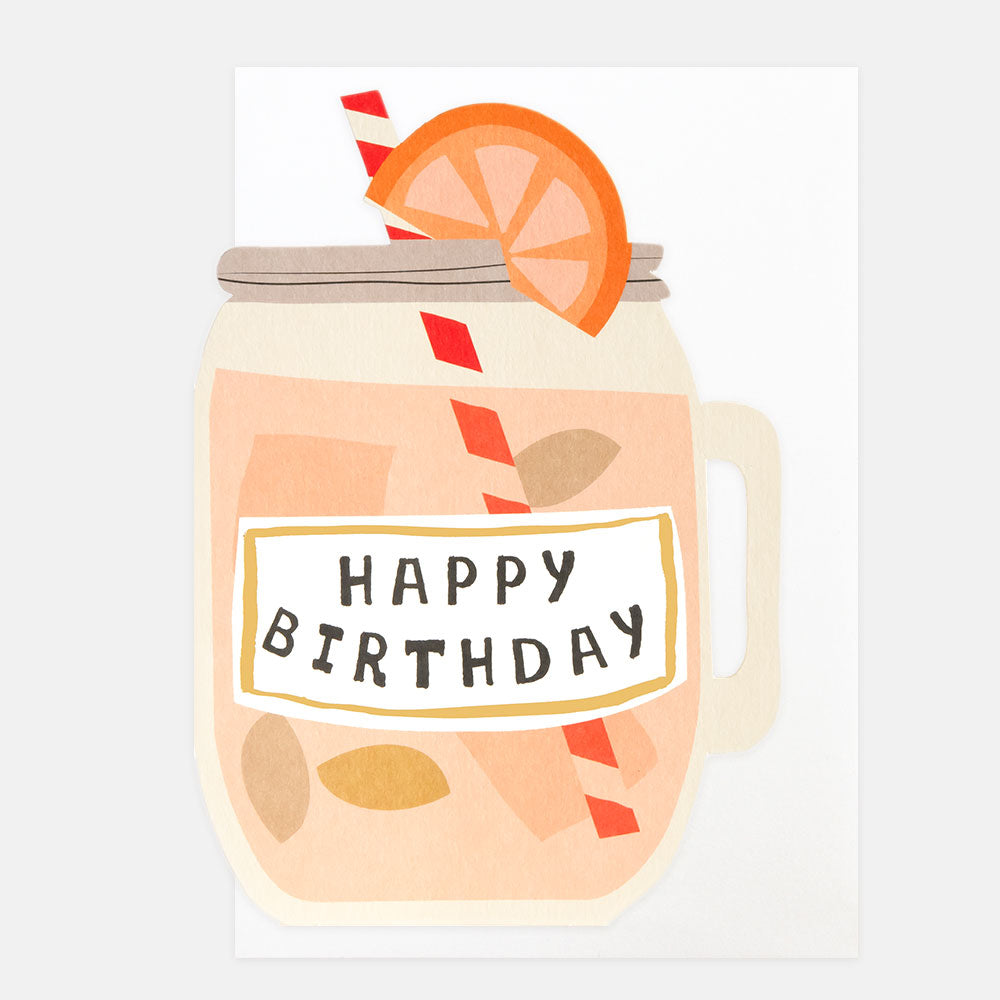 LIT017-Caroline G-Happy Birthday Pink Cocktail In Mason Jar-Card-Little Treats