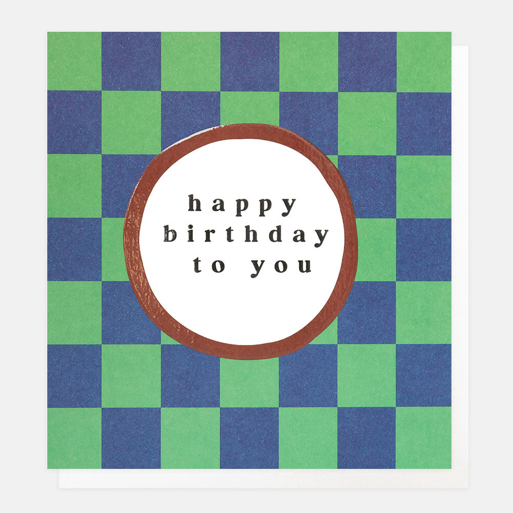 LOM001-Caroline G-Happy Birthday To You Green And Blue Grid-Card-Lots Of Love