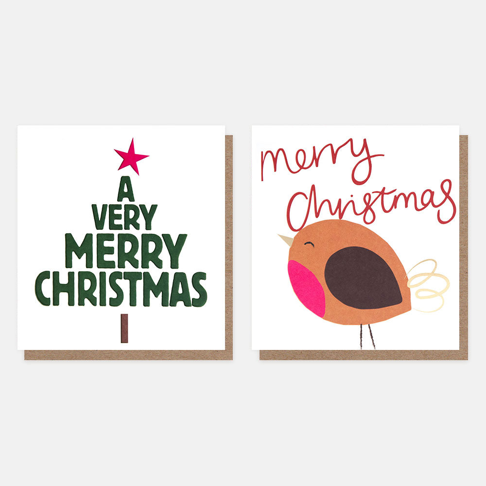 MDX052-Caroline G-Green Texttree/Rounded Robin Mixed Pack-Xmas Card Pack-