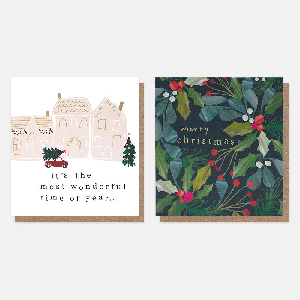 MDX055-Caroline G-Houses Scene/Collage Foliage Mixed Pack-Xmas Card Pack-