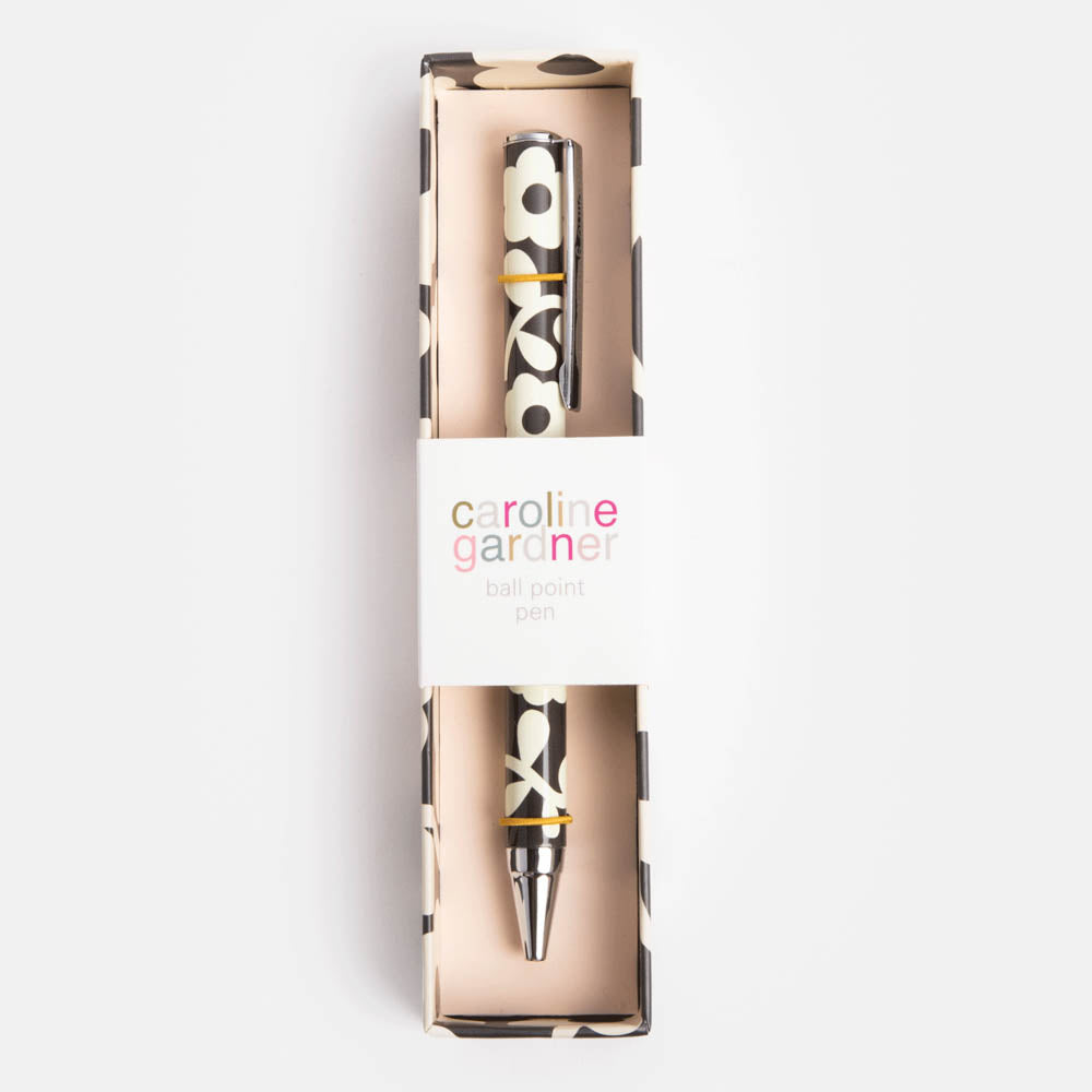 PEN150-Caroline G-Charcoal Mono Flower Boxed Pen-Pen-Stationery