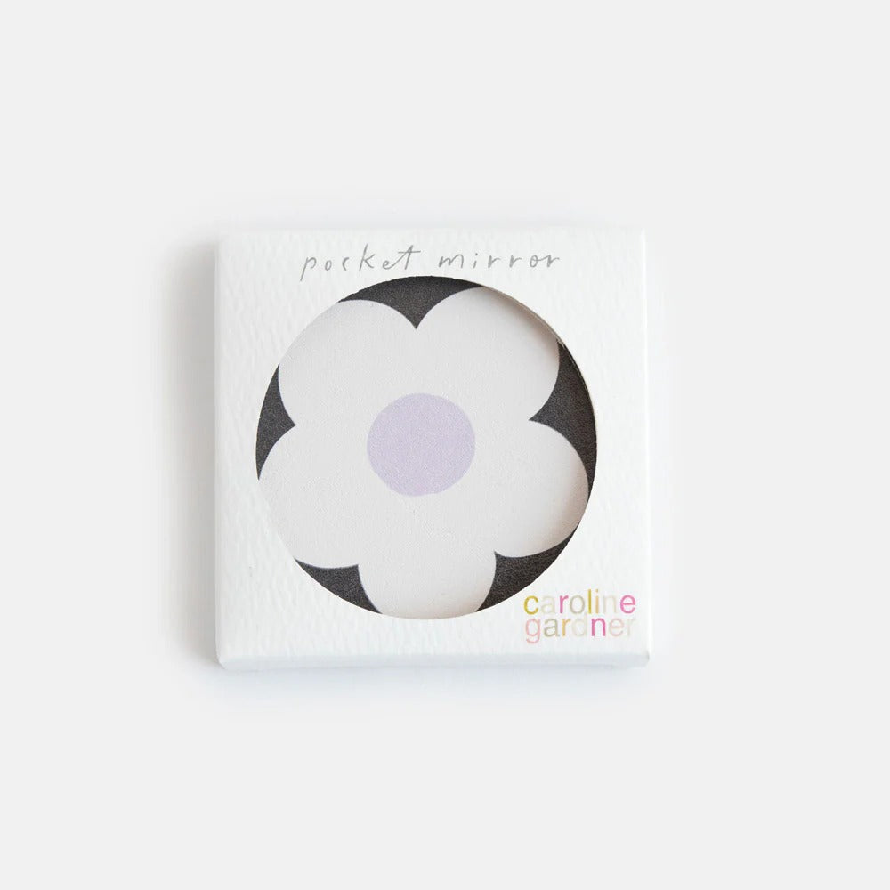 PKM162-Caroline G-Multi Flower Charcoal Round Pocket Mirror-Mirrorl-Accessories