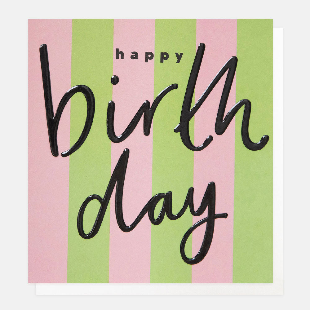 SIP001-Caroline G-Happy Birthday Lime And Pink Stripe-Card-Stripe